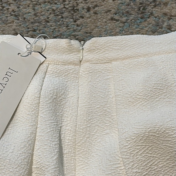 Lucy Paris White Skirt with pleat detail & sheer band at the knee Small - Picture 3 of 7
